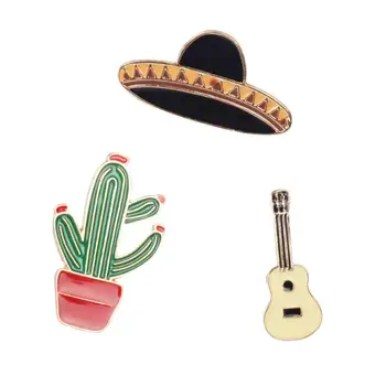 Timlee X111 Módne Cartoon Mexiko kaktus Gitara Klobúk Kovové Brošňa Kolíky Tlačidlo Kolíky Džínsy Taška Dekorácie, Darčeky Veľkoobchod