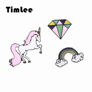 Timlee X302 Karikatúra Roztomilý Farebná Dúha Unicorn Jewel Kovové Brošňa Kolíky Veľkoobchod