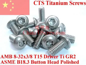 Titánové skrutky, 8-32x3/8 Tlačidlo Hlavou Torx T15 Ovládač 50 ks Ti GR2