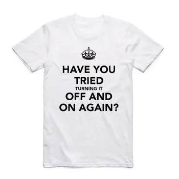 Tlač Už ste vyskúšali vypnúť a znova To Davu Funny T Shirt O-Krku Krátkym Rukávom Letné Bežné T-shirt HCP954