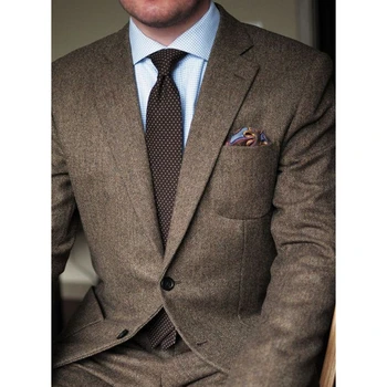 Tmavo Hnedé tweed sako mužov Vlny, pričom Uhlopriečny Britský štýl zákazku Pánske oblek slim fit Sako svadobné obleky pre mužov