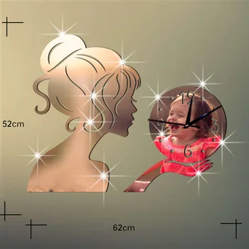 Top Kvalita DIY 3D Dievča Zrkadlo Akrylátové Nástenné Hodiny Quartz animovať obývaciu izbu Sledujte Osobnosti Kruhové Veľké Nástenné Hodiny Nálepky
