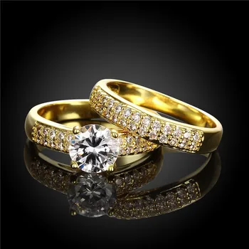 Top Kvalita Zlatá Farba & Silver Farba Účasti / Svadobné Dvojitý Prsteň s 4A Zirkón Módne Šperky Pre Ženy anel bague