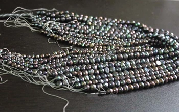 Top Real Prírodné Sladkovodné Perly 6x7mm Prírodné Čiernej Farby pearl zvýrazniť pearl 37 cm Strand Voľné Korálky ženy Šperky