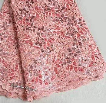 Top triedy jedinečný ružová Handcut organza čipky Afriky Švajčiarskej čipky textílie s množstvom Korálky, Flitre Kamene 5 metrov