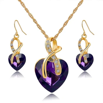 TOUCHEART Charms Svadobné Korálky Šperky Set Crystal Zlatá farba Srdce Vyhlásenie Náhrdelníky Náušnice Ženy Modrá Šperky Set140044