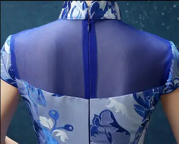 Tradičná čínska cheongsam dlhé šaty Modré šaty s kvetmi Moderné qipao 2018 orientálnou svadobné šaty party šaty