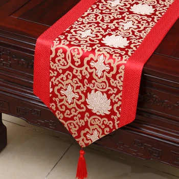 Tradičný svadobný stôl runner kvetinový sľubný Strany posteľ mat satin tabuľka kryt Červený obrus domova