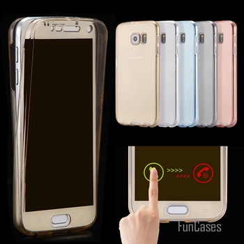 Transparentné, Jasné Plné Pokrytie obal pre Samsung Galaxy S6 S7/S7Edge Plus 360 Stupeň Ochranné Mäkké TPU Predné zadný Kryt Capa