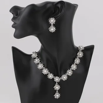 TREAZY Luxusné Svadobné Šperky Sady Simulované Crystal Pearl Flower Dlhé Náhrdelníky Náušnice, Sety Svadobné Šperky, Zásnubné Večierok