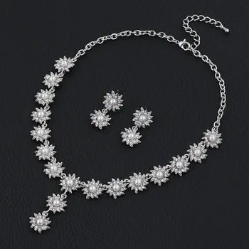 TREAZY Luxusné Svadobné Šperky Sady Simulované Crystal Pearl Flower Dlhé Náhrdelníky Náušnice, Sety Svadobné Šperky, Zásnubné Večierok