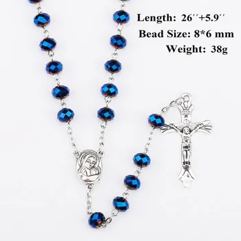 Trendy 6x8mm Tmavé, Hlboké Modré Crystal Perly Ruženca Katolíckej Náhrdelník S Svätej Pôde Medaila Kríž, Modlitba Náboženské Kríž Šperky