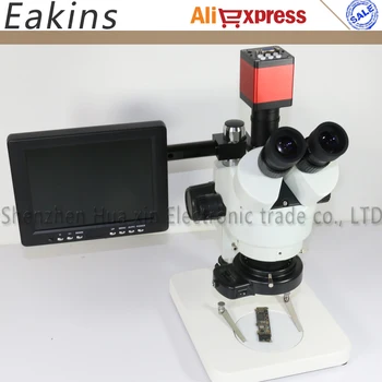 Trinocular stereo mikroskop Priemyselný mikroskopom 7-45X Kontinuálne zoom+144 LED svetlá+Fotoaparát HDMI VGA 720P 13MP +8