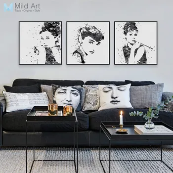 Triptych Pôvodné Akvarel Čierna Biela Audrey Hepburn Pop Filmová Hviezda Umenie Výtlačkov Plagát Dievča Obrázok Plátno Na Maľovanie Na Stenu Decor
