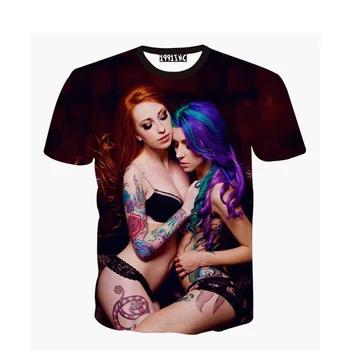 Tričko Nové Letné Módy 3D Román t-shirts Sexy Nahé tetovanie Dievča Tlač, 3d tričká Muži/ženy top tees plus veľkosť