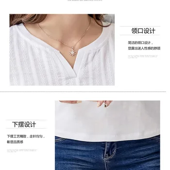 Tričko Ženy 2018 Výšivky Tričko Žena V-Neck T-Shirt Žena Bavlna Slim Kórejský Dlhý Rukáv Topy Plus Veľkosť Dámske Oblečenie