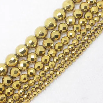 Tvárou Zlato Hematite 4,6,8,10,12 mm Kolo Beads15