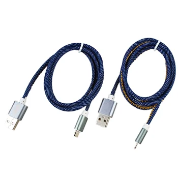 Typ-C Univerzálny Jean USB Nabíjací Kábel Pletená Tkanina Údaje Plnenie Sync Kábel