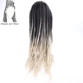 Túžba na vlasy 30inch dlho tepelne odolných syntetických pletená box sieťky, predné čipky parochne pre black žena ombre blond čierna farba