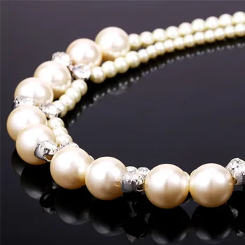 U7 Crystal Veľké Korálky Reťazca Náhrdelník Dve Vrstvy Simulované White Pearl Šperky Maxi náhrdelník Pre Ženy Darček N1447