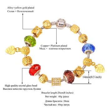 U7 Európskej Korálky Náramok Zlatej Farby Drahokamu DIY Šperky Romantické Srdce Kúzlo Náramok Pre Ženy H619