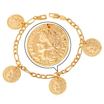 U7 Francúzsko Mince Kúzlo Náramky, Módne Zlatá Farba Vintage Figaro Reťazca Náramky & Prívesky Pre Ženy/ Mužov Šperky H377