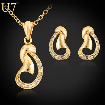 U7 Moderný Dizajn Náhrdelníky Náušnice Nastaviť Ženy, Šperky, Darčekové Predmety Zlatá Farba Drahokamu Krištáľové Šperky Sady Veľkoobchod S360