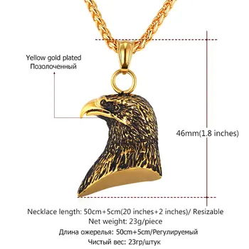U7 Nehrdzavejúcej Ocele Eagle Náhrdelník Ženy Vyhlásenie Zlatá Farba Zvierat Kúzlo Náhrdelník Prívesok Pre Mužov Šperky Veľkoobchod P737