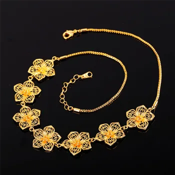 U7 Vintage Poľa Reťazca Odkaz Bar Náhrdelník Ženy Strany Zlatá Farba Kvetinové Kúzlo Krásny Náhrdelník Šperky N423