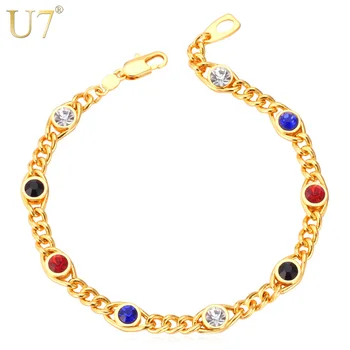 U7 Zlatá Farba Náramok Farebné Drahokamu Šperky Veľkoobchod Strane Reťazí Náramok Pre Ženy H571
