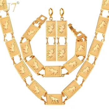 U7 Šťastie Šperky Thajsko Slon Set Pre Ženy, Zlatá/Strieborná Farba Zvierat, Náušnice, Náramok, Náhrdelník Nastaviť Veľkoobchod S758