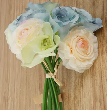 Umelé Camellia Kvetinové Kytice 27 cm Svadobné svadobné Kytice Kvetov s Rose Camellia Orchidea, Kvet Hlavy Ozdobné Kvety