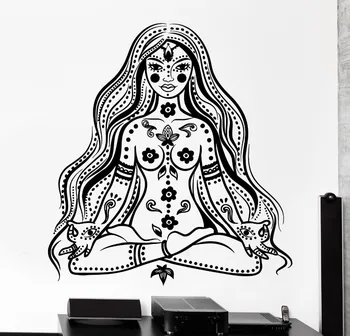 Umenie Buddha Čakra Meditácie Dievča Stenu, Vinylové Nálepky Domov Miestnosti, Dekoratívne Mantra Nástennú Maľbu Vymeniteľné Umenie Tapety Y-807