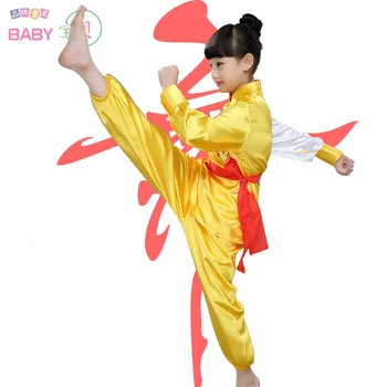 Unisex dieťa 4 farebné bojových umení kostým deti uniformy kung fu dlhý rukáv výšivky dragon vyhovuje tai chi oblečenie červená/bl