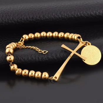 Unisex Móda Nehrdzavejúcej Ocele Náboženské Kríž Korálkové Šperky loptu modlitbe ježiša kúzlo ruženec náramok pre kresťanské dropship