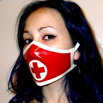 Unisex Červené latexové slipy sestra&lekár kapota fetish maska plus veľkosť Hot predaj Prispôsobiť služby