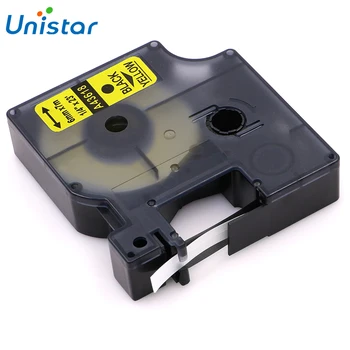UNISTAR 2 PACk Tlačiareň etikiet Pásky, Kompatibilné pre Dymo D1 Tlačiareň štítkov 43618 Čierne na Žltom 6 mm 1/4 cm Kazeta pre Dymo