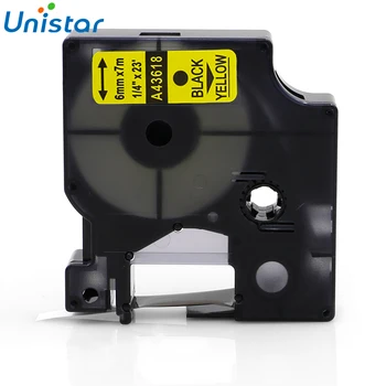 UNISTAR 2 PACk Tlačiareň etikiet Pásky, Kompatibilné pre Dymo D1 Tlačiareň štítkov 43618 Čierne na Žltom 6 mm 1/4 cm Kazeta pre Dymo