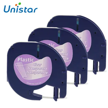 UNISTAR 3 KS Tlačiareň etikiet Pásky, Kompatibilné pre Dymo Letratag Plastico Čierne na Jasné 16951 12268 pre Dymo LT Tlačiarne 12 mm