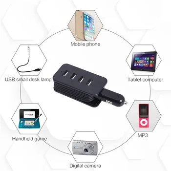 Univerzálna Auto Nabíjačka, 4 Porty USB Auto Poplatok Adaptér 1M Kábel 5 4.1 Pre iPhone Samsung Xiao Huawei LeEco LETV