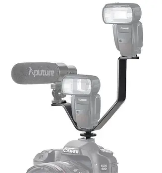 Univerzálny 164mm Tvaru Triple Mount Hot Shoe Flash Stenu Stojan na Mikrofón, LED Svetlo DSLR