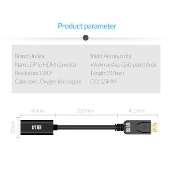 UNNLINK 1080 DisplayPort DP Samec na HDMI Žena kábel Kábel Adaptéra Display Port Converter pre Projektor HP/Dell Laptop, Čierna