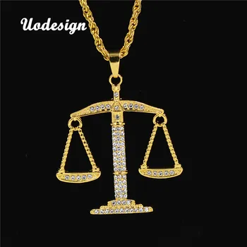 Uodesign Spravodlivosti Vyváženie Váhy Prívesok Náhrdelník Módne Zlatá Farba Kúzlo Muži Ženy Drahokamu Crystal Hiphop Šperky Zliatiny