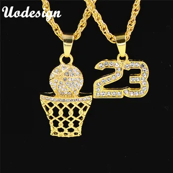 Uodesign Zlaté Bling Číslo 23 a Basketbalová Obruč Drahokamu Náhrdelníky Muži Ženy Hip Hop Kúzlo Prívesky Rock Šperky Darček