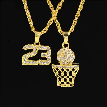 Uodesign Zlaté Bling Číslo 23 a Basketbalová Obruč Drahokamu Náhrdelníky Muži Ženy Hip Hop Kúzlo Prívesky Rock Šperky Darček