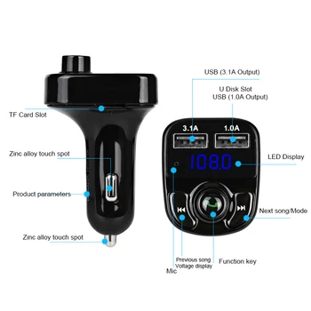 Urbanroad Auto Auto Fm Vysielač Bluetooth do Auta Mp3 Prehrávač Handsfree Bezdrôtové pripojenie Bluetooth Fm Transmitter, USB Rýchlu Nabíjačku