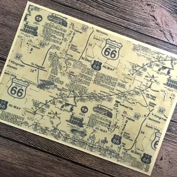 USA West Route 66 Ročník Kraft Papier Retro Plagátu na Stenu-Nálepky Obývacia Izba Farba domáce dekorácie 42x30cm JIP-B037