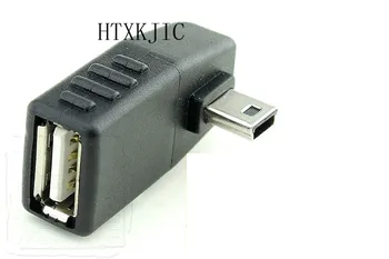 USB Female na Mini USB Muž 90 Stupňov vpravo Dole Uhol Ľavý Uhol AŽ OTG Adaptér pre Auto AUX Tablet Black Doprava Doľava Nadol