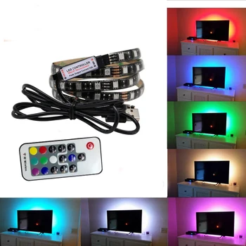 USB LED Pásy 5050 RGB TV podsvietenie Auta Cuttable s 17Key RF Controller alebo Mini 3Key Radič ,1 M/2 M Sada