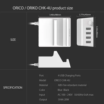 USB Nabíjačka, Držiak ORICO 4 Porty Ploche Inteligentná Nabíjačka Telefónu / Tabletu dbajte na to, Samsung iphone Power Bank - (CHK-4U)